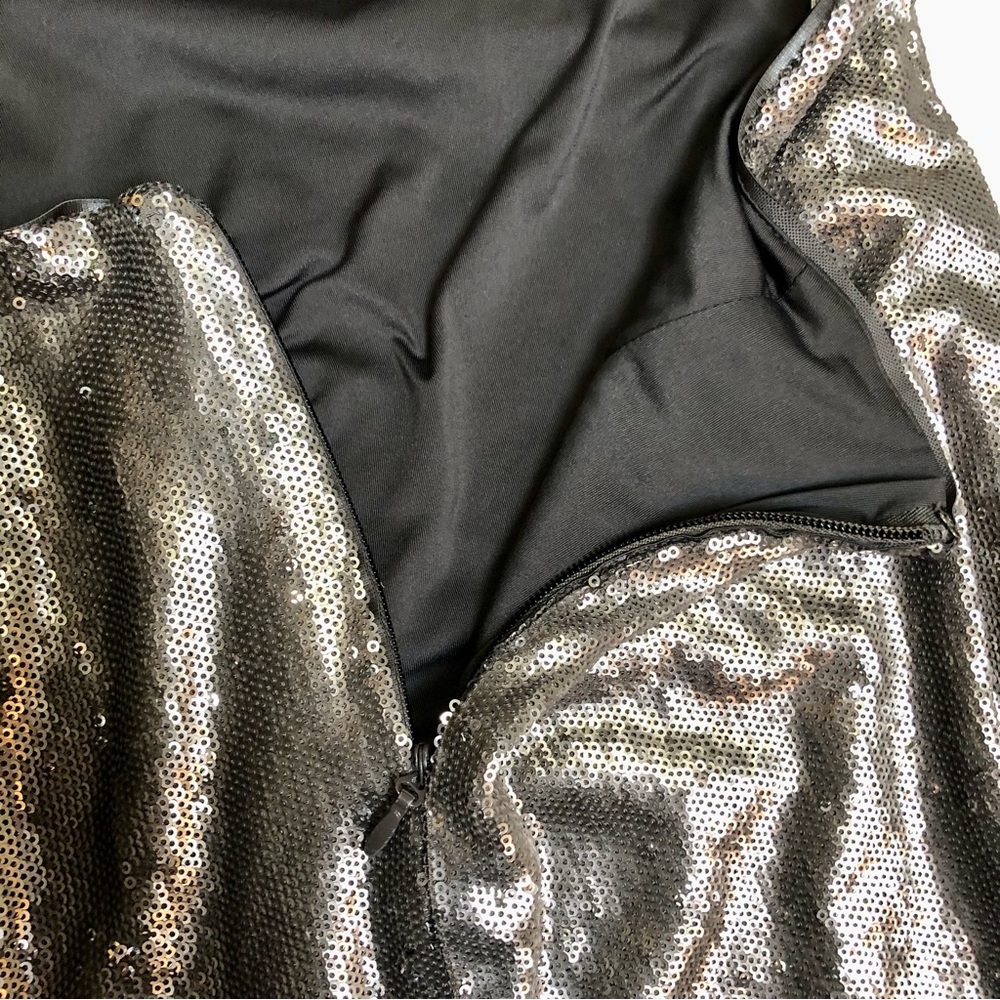 Halston Heritage Sequin Cut Outs Mini Dress Antique Silver Sequins Bodycon sz 8 - Picture 13 of 16